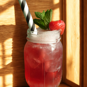 Peach Ice Tea with Passion Fruit Popping Boba